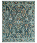 Custom Made Hand Knotted Charcoal and Blue Traditional Oushak Design Wool Rug by The Rug Decor