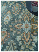 Custom Made Hand Knotted Charcoal and Blue Traditional Oushak Design Wool Rug by The Rug Decor