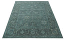 Custom Made Antique Style Blue and Charcoal Hand Knotted Oushak Wool Area Rug