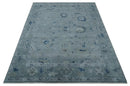 Blue and Silver Antique Style Hand Knotted Oushak Wool Area Rug