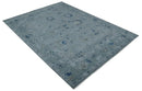 Blue and Silver Antique Style Hand Knotted Oushak Wool Area Rug