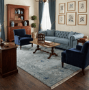 Blue and Silver Antique Style Hand Knotted Oushak Wool Area Rug