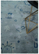 Blue and Silver Antique Style Hand Knotted Oushak Wool Area Rug