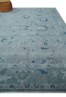 Blue and Silver Antique Style Hand Knotted Oushak Wool Area Rug