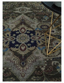 Brown Beige and Blue Wool Area Rug - Hand Knotted Traditional
