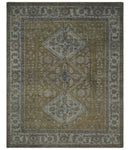 Custom Made Antique Style Hand Knotted Olive, Silver and Charcoal Traditional Wool Area Rug
