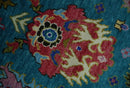Hand Knotted Oushak Wool Rug Teal and Purple Antique Traditional Floral Geometric Style by The Rug Decor