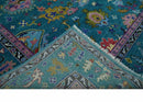 Hand Knotted Oushak Wool Rug Teal and Purple Antique Traditional Floral Geometric Style by The Rug Decor