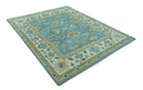 Custom Made Aqua and Beige Hand Knotted Traditional Wool Rug