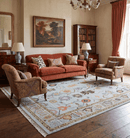 Aqua and Green Wool Hand-Knotted Area Rug Traditional Oushak