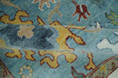 Custom Made Aqua and Ivory hand knotted Vibrant colorful Traditional Oushak Wool Area Rug