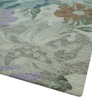 Ivory Gray Purple Flower Design Hand-Tufted Wool Area Rug Luxurious Loop Pile Finish
