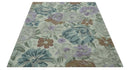 Ivory Gray Purple Flower Design Hand-Tufted Wool Area Rug Luxurious Loop Pile Finish