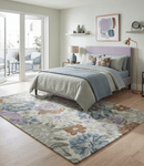 Ivory Gray Purple Flower Design Hand-Tufted Wool Area Rug Luxurious Loop Pile Finish