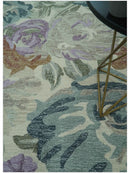Ivory Gray Purple Flower Design Hand-Tufted Wool Area Rug Luxurious Loop Pile Finish