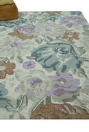 Ivory Gray Purple Flower Design Hand-Tufted Wool Area Rug Luxurious Loop Pile Finish