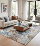 Ivory Gray Purple Flower Design Hand-Tufted Wool Area Rug Luxurious Loop Pile Finish