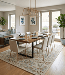 Beige Brown Blue Wool Area Rug - Traditional Floral Hand Tufted