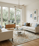 Beige Brown Blue Wool Area Rug - Traditional Floral Hand Tufted