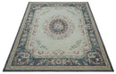 Custom Made Beige and Charcoal Aubusson French design Hand Tufted wool Area Rug