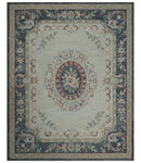 Custom Made Beige and Charcoal Aubusson French design Hand Tufted wool Area Rug