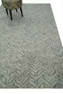 Custom Made Beige and Gray Leaf's Hand Tufted Modern Scandinavian Wool Loop Rug
