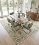 Beige and Green Oushak Wool Hand Knotted Traditional Area Rug