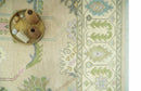 Beige and Green Oushak Wool Hand Knotted Traditional Area Rug