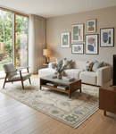 Beige and Green Oushak Wool Hand Knotted Traditional Area Rug