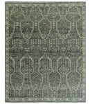 Custom Made Beige And Green  Modern Geometrical Design Hand Knotted wool rug