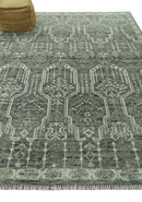 Custom Made Beige And Green  Modern Geometrical Design Hand Knotted wool rug