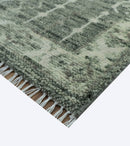Custom Made Beige And Green  Modern Geometrical Design Hand Knotted wool rug