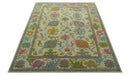 Custom Made Beige And Green Traditional Oushak Design Hand Tufted Wool Rug by The Rug Decor