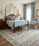 Beige Blue Purple Traditional Floral Hand Tufted Wool Area Rug