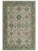 Beige Blue Purple Traditional Floral Hand Tufted Wool Area Rug