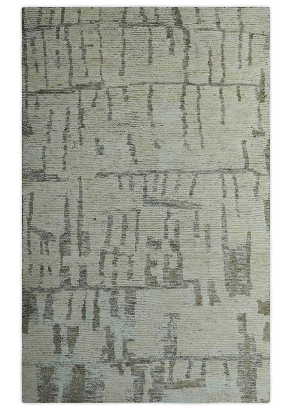 Beige Olive Gray Hand-Knotted Wool Area Rug - Modern Abstract