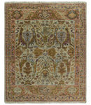Custom Made Beige, Peach And Green Transition Hand Knotted wool rug