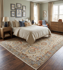 Beige Rust Blue Hand Knotted Wool Area Rug Vintage Traditional by The Rug Decor