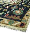 Custom Made Black And Ivory Traditional Serapi Design Hand Knotted Wool Rug