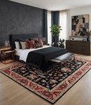 Hand Knotted Wool Area Rug Traditional Oriental Design with Black Rust and Olive
