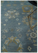 Custom Made Blue and Aqua Hand Knotted Traditional Oushak Wool Area Rug