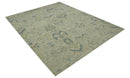 Custom Made Blue And Beige Modern Ikat Design Hand Knotted Wool Area Rug