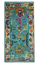 Custom Made Blue And Beige Oushak Hand Knotted Runner Wool Rug by The Rug Decor