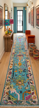 Custom Made Blue And Beige Oushak Hand Knotted Runner Wool Rug by The Rug Decor