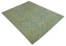 Custom Made Blue And Beige Traditional Floral Hand Knotted Wool Rug