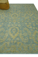 Custom Made Blue And Beige Traditional Floral Hand Knotted Wool Rug