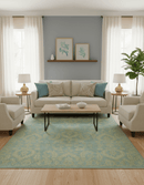 Custom Made Blue And Beige Traditional Floral Hand Knotted Wool Rug