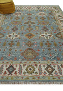 Custom Blue and Beige Rust Traditional Hand Knotted Wool Area Rug by The Rug Decor