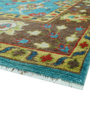 Custom Made Blue And Brown Traditional Floral Hand Knotted Wool Rug