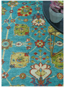 Custom Made Blue And Brown Traditional Floral Hand Knotted Wool Rug